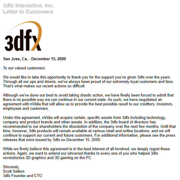 3dfx letter to customers